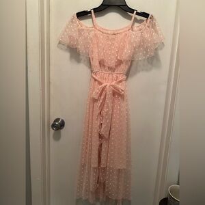Mia Joy  Soft Chiffon Overlay Pink Dress with spaghetti straps/off shoulder Sz 8